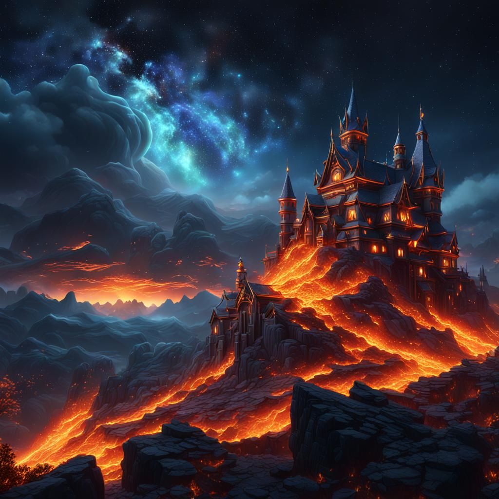 Fiery Night Sky: Detailed Fantasy Concept Art
