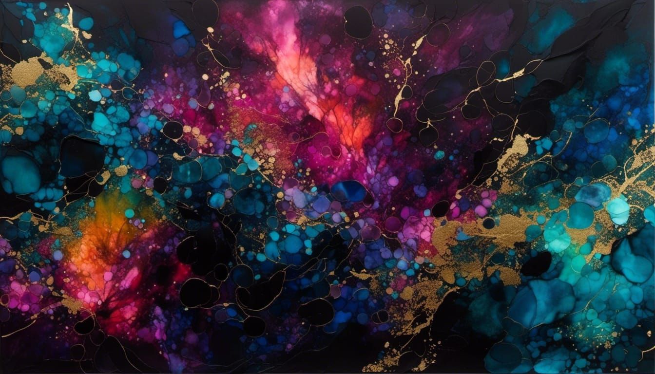 Alcohol inks on black paper