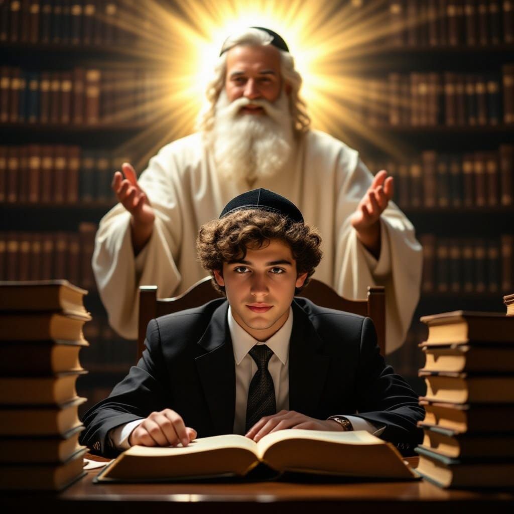 Young Yeshiva Student Surrounded by Divine Light in Cinemati...