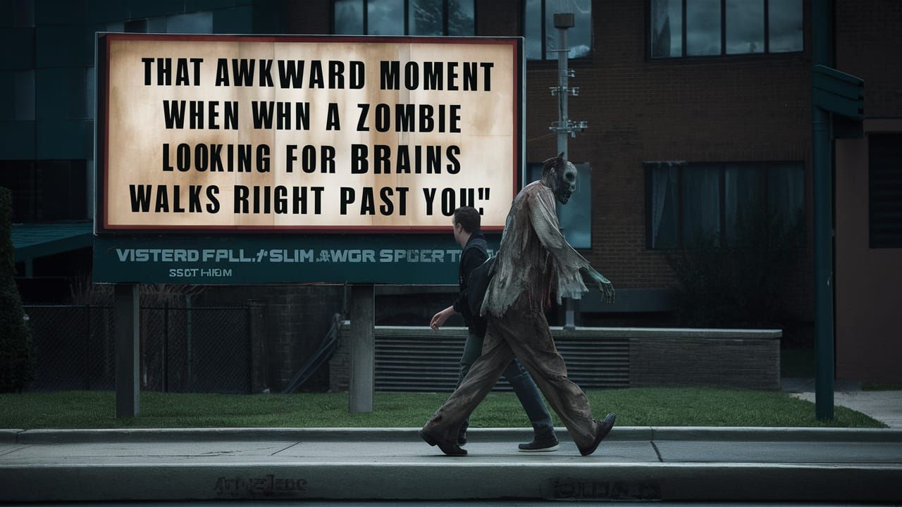 That awkward moment when a zombie looking for brains walks right past you...  by @Janet Brien