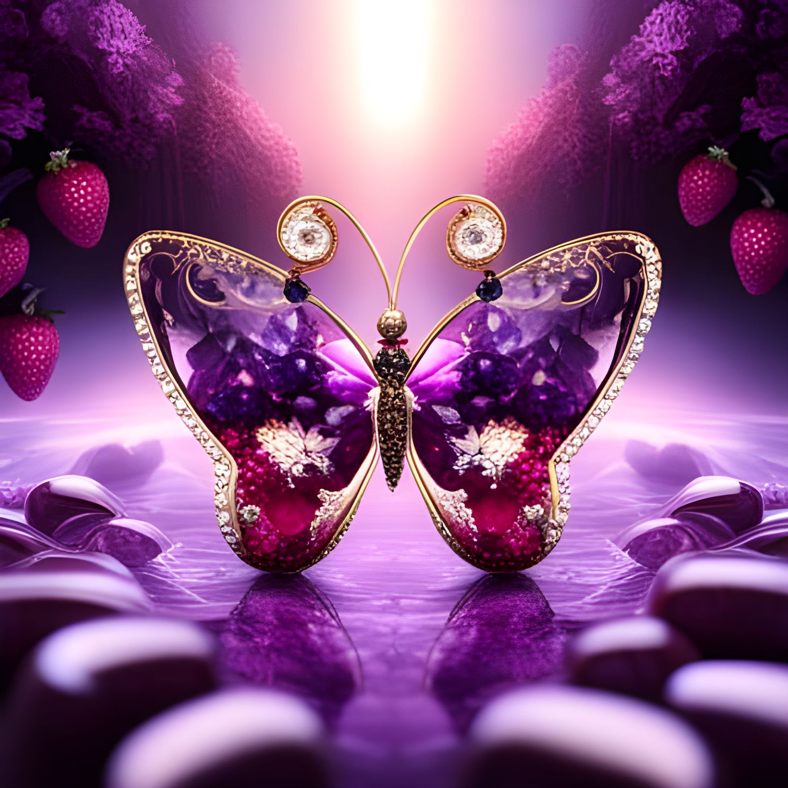 Crystal butterfly with purple amethyst gems and gold and diamonds ...