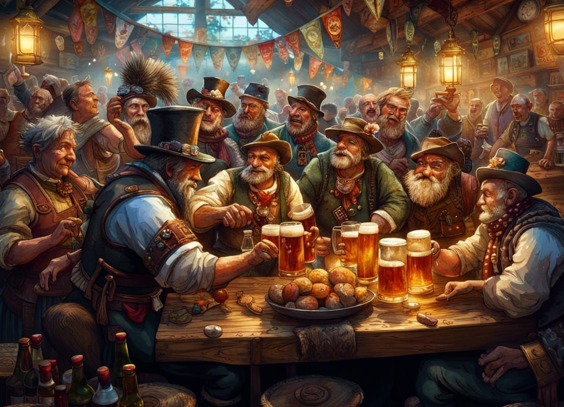 Bavarian beer festival, Tyrolean party, artwork by Android Jones, Jean Baptiste monge, Alberto Seveso, ...  by @LoscoFiguro