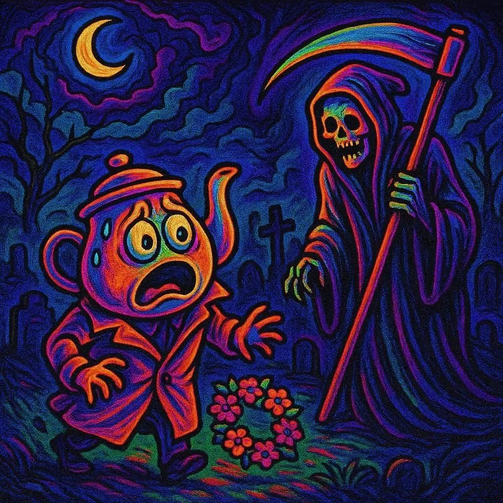 "I hope they didn't see me" the teapot declares quickly walk...