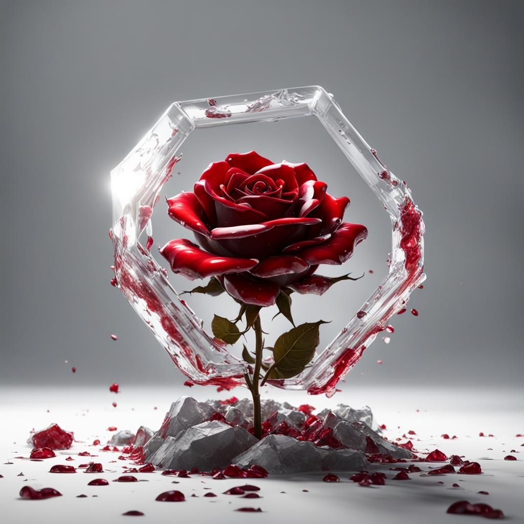 Shattered Glass Rose: 3D Cinematic Rendering