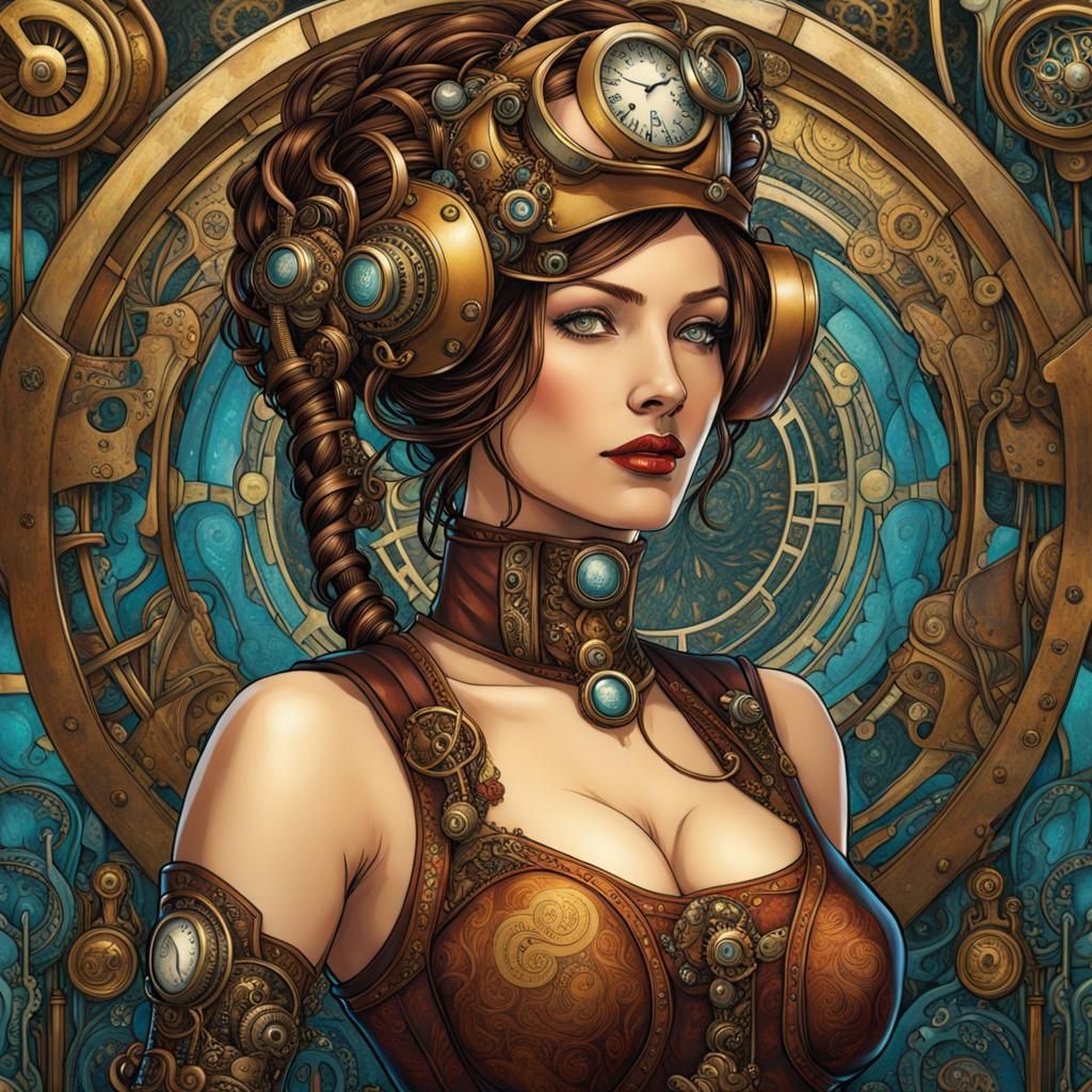 Female, steampunk cyborg. Face is human, most of the rest of...