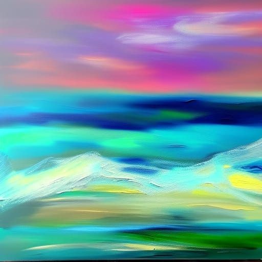 A vibrant abstract painting of the ocean in an impressionist...