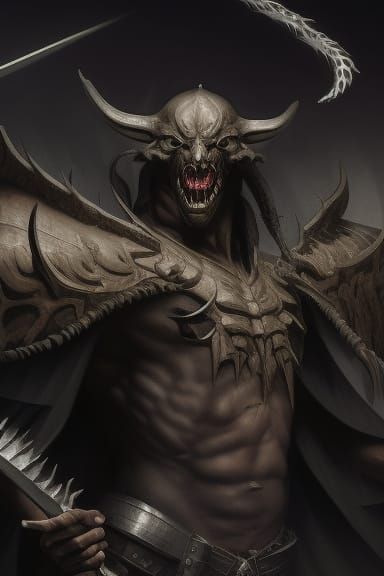 black demon with a fire sword, 8k, realistic, sharp, high qu...