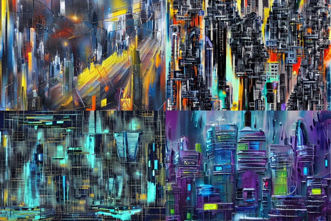 Sci-fi city in the style of Abstract expressionism