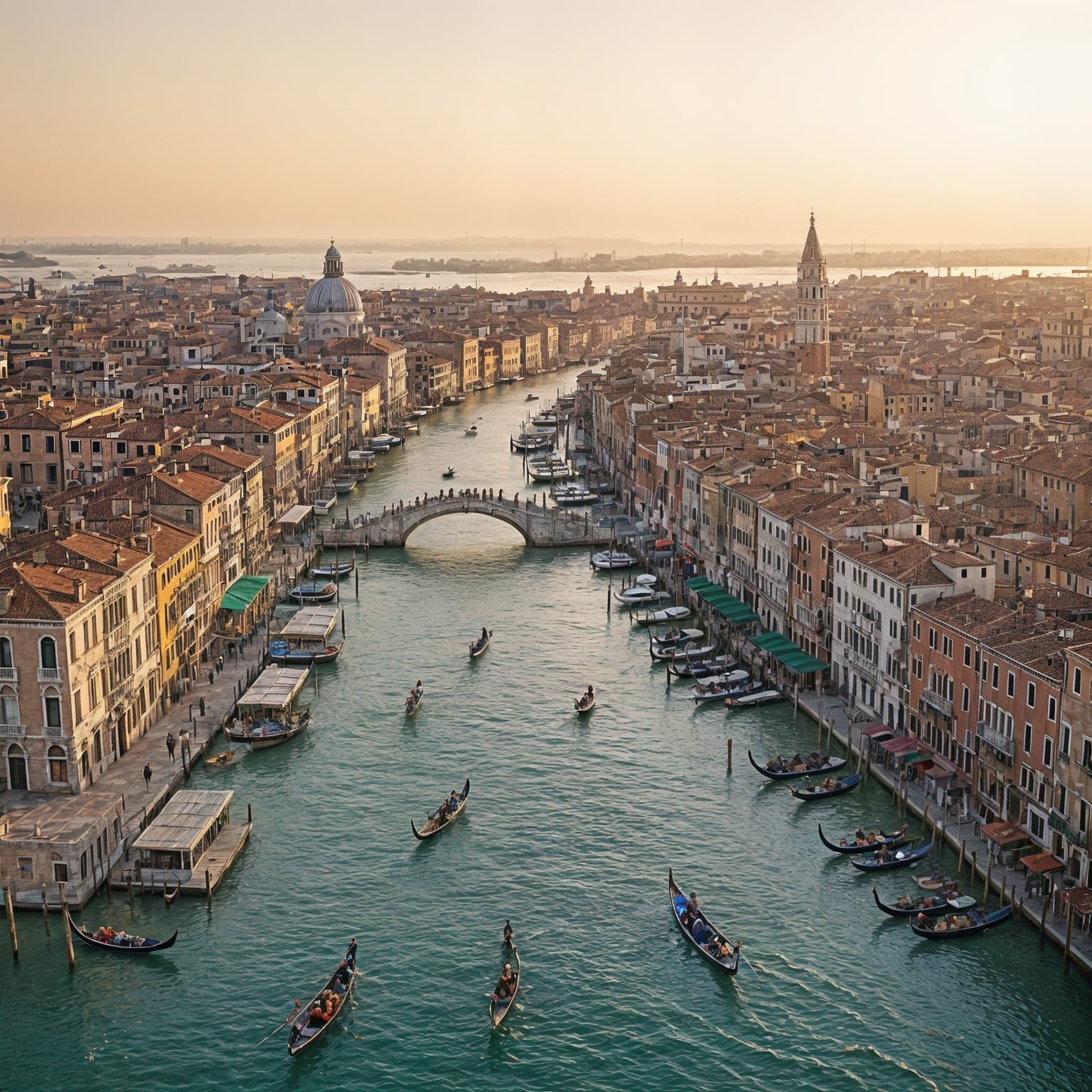 Golden Hour Aerial View of Venice, Italy