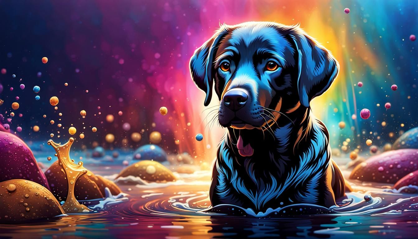 cute, blind, labrador dog, missing one ear, 3 legs, Hyperrea...