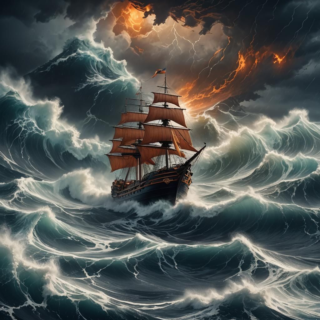 Majestic Ship Navigates Stormy Seas