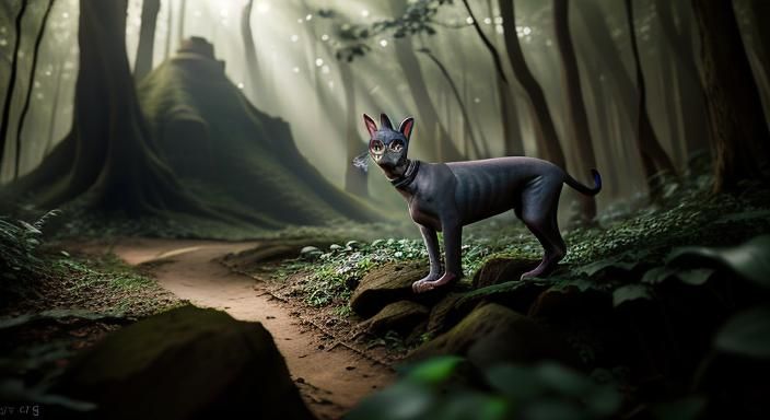 Sphinx Cat Portrait in Enchanted Forest ,

[

Its dark brown...