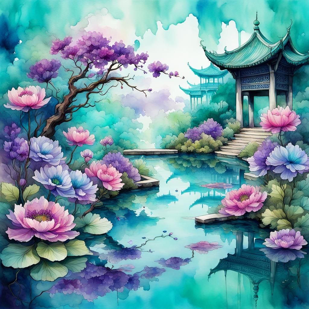 Floral Garden with Pagoda