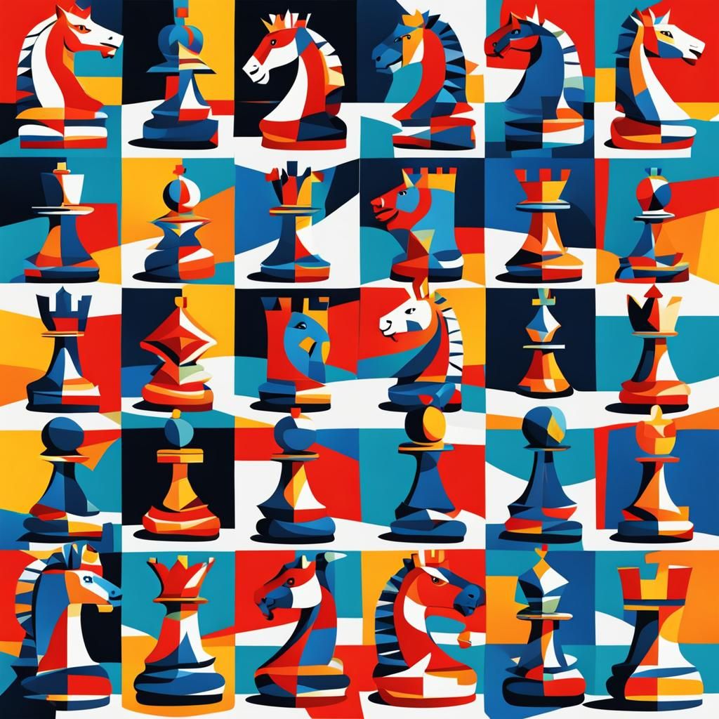 A set of chess pieces in cubism