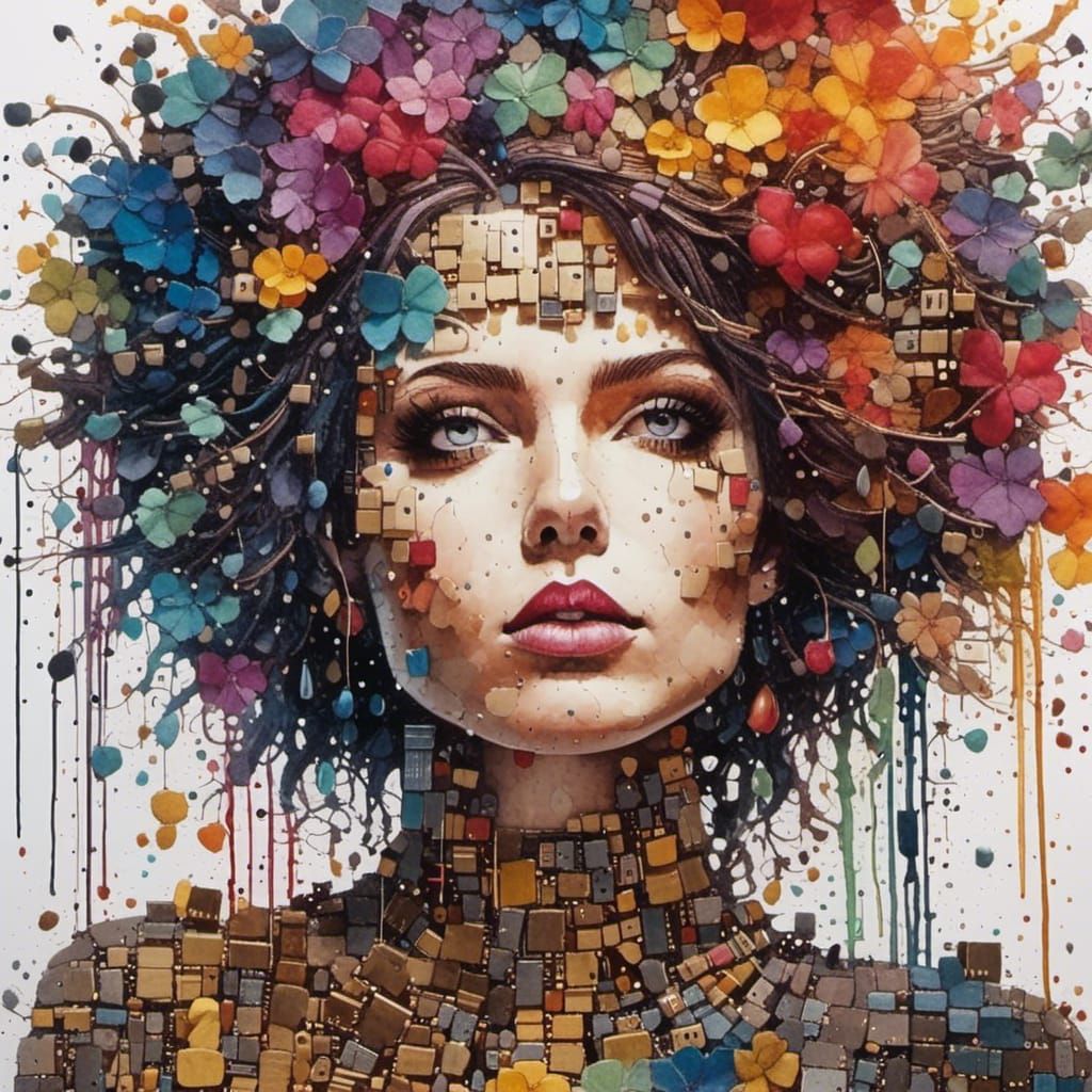 <lora:Circuitous:1.0> An extravagantly incredibly intricate watercolor portrait of a beautiful woman like Naya Taaza in the style of a Silvi...