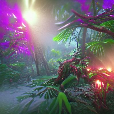 Tropical alien forest volumetric lighting 8K 3D