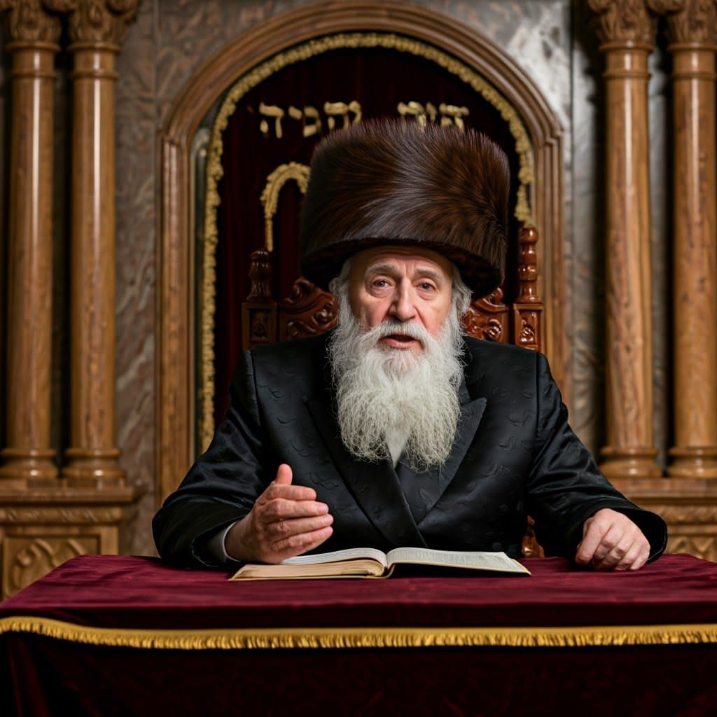 Respectful Rabbi in Traditional Hasidic Attire within a Maje...