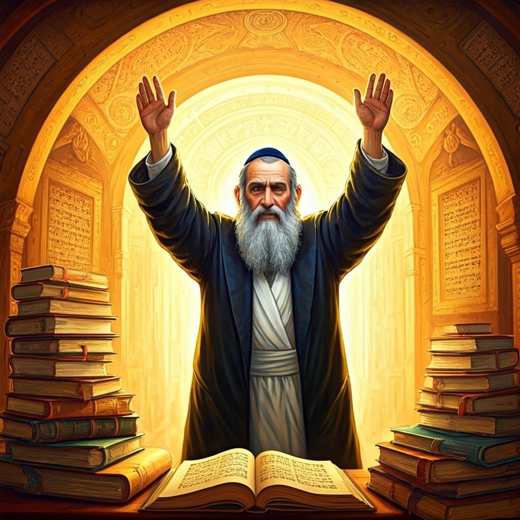 Jewish Scholars in Vibrant, Dreamlike Celebration