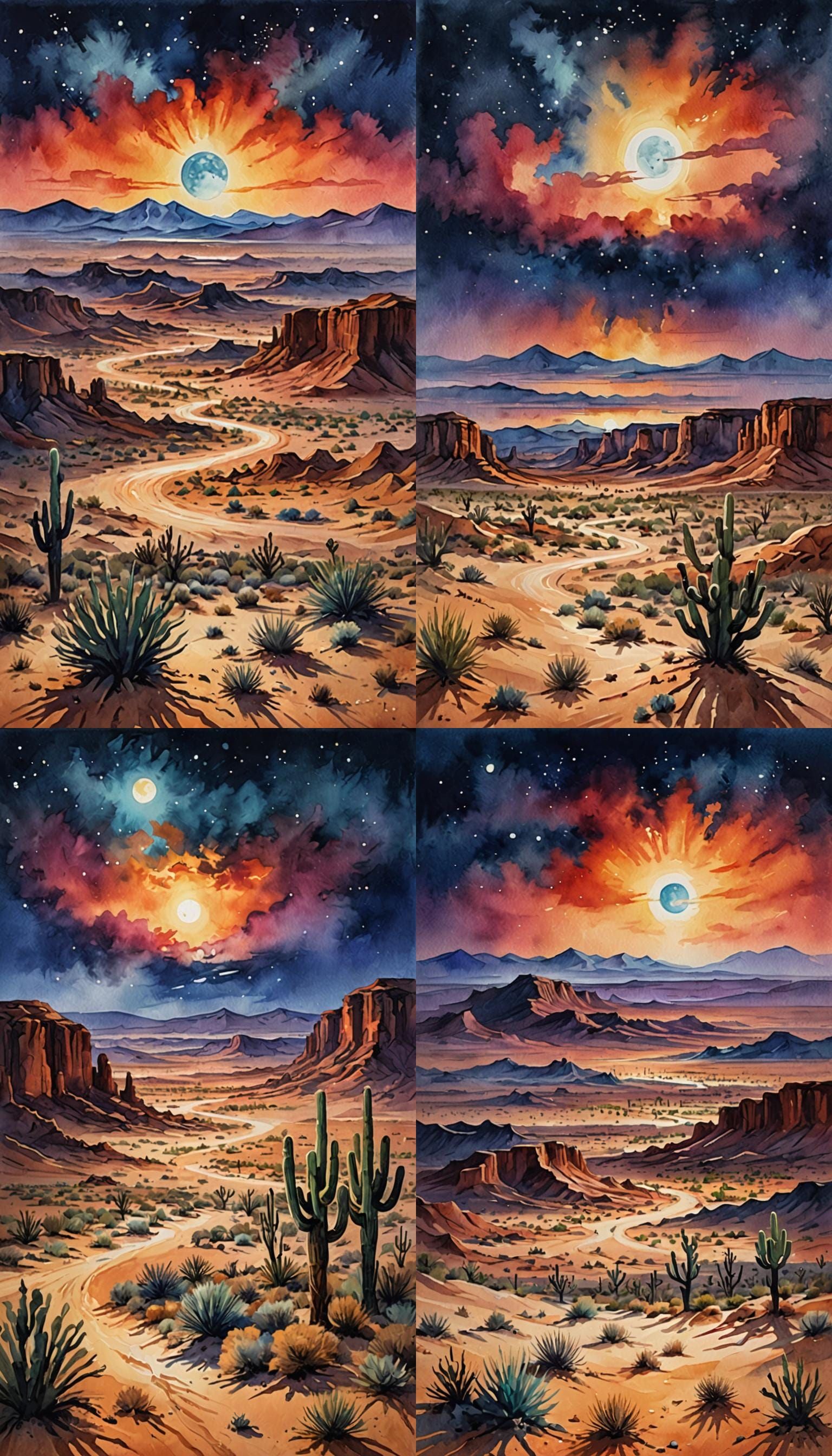 A huge desert at night