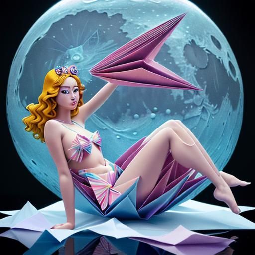 "mind blowing beutifull lady swimming in the moon"