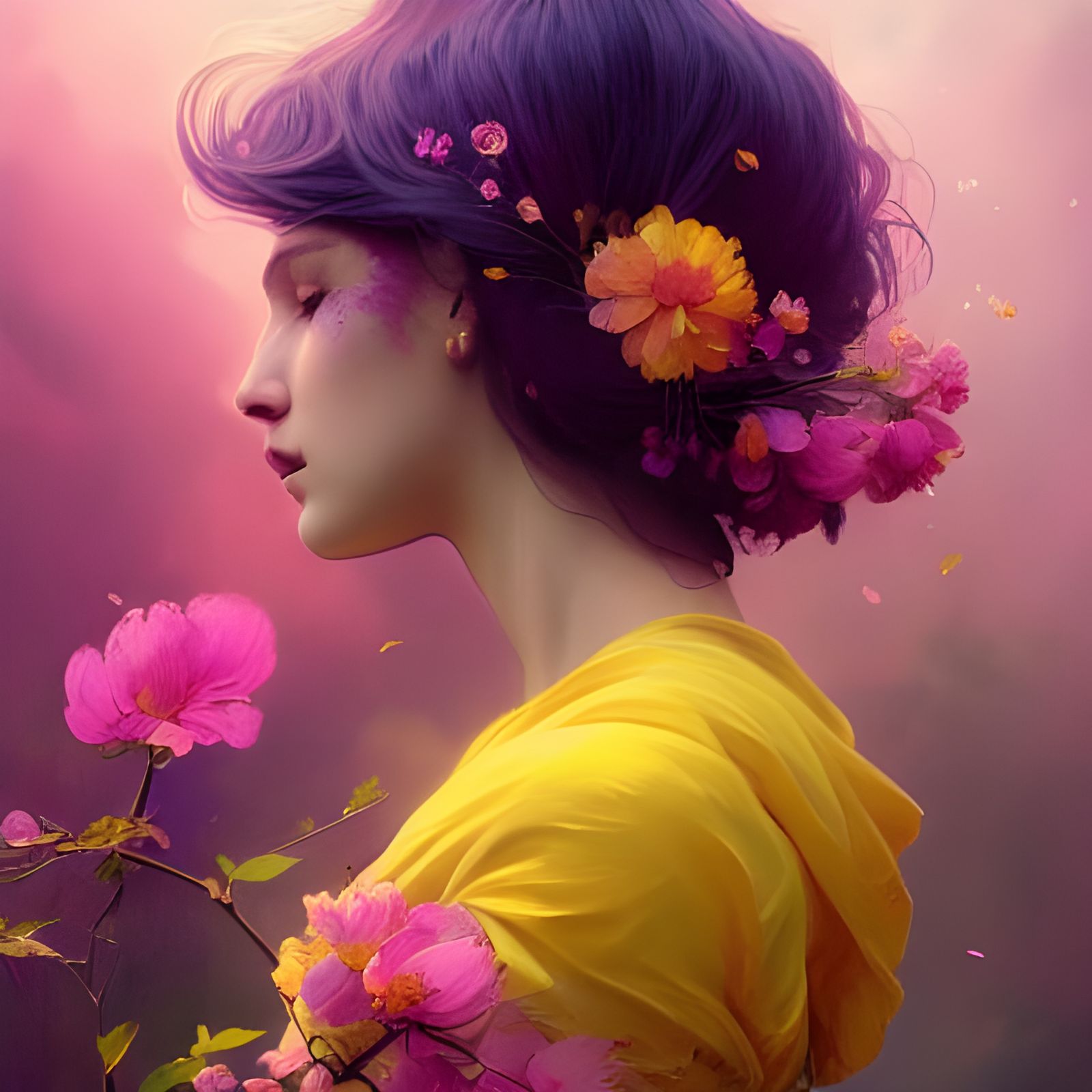 Godess of nature  Beautiful flowersYellow purple flowers