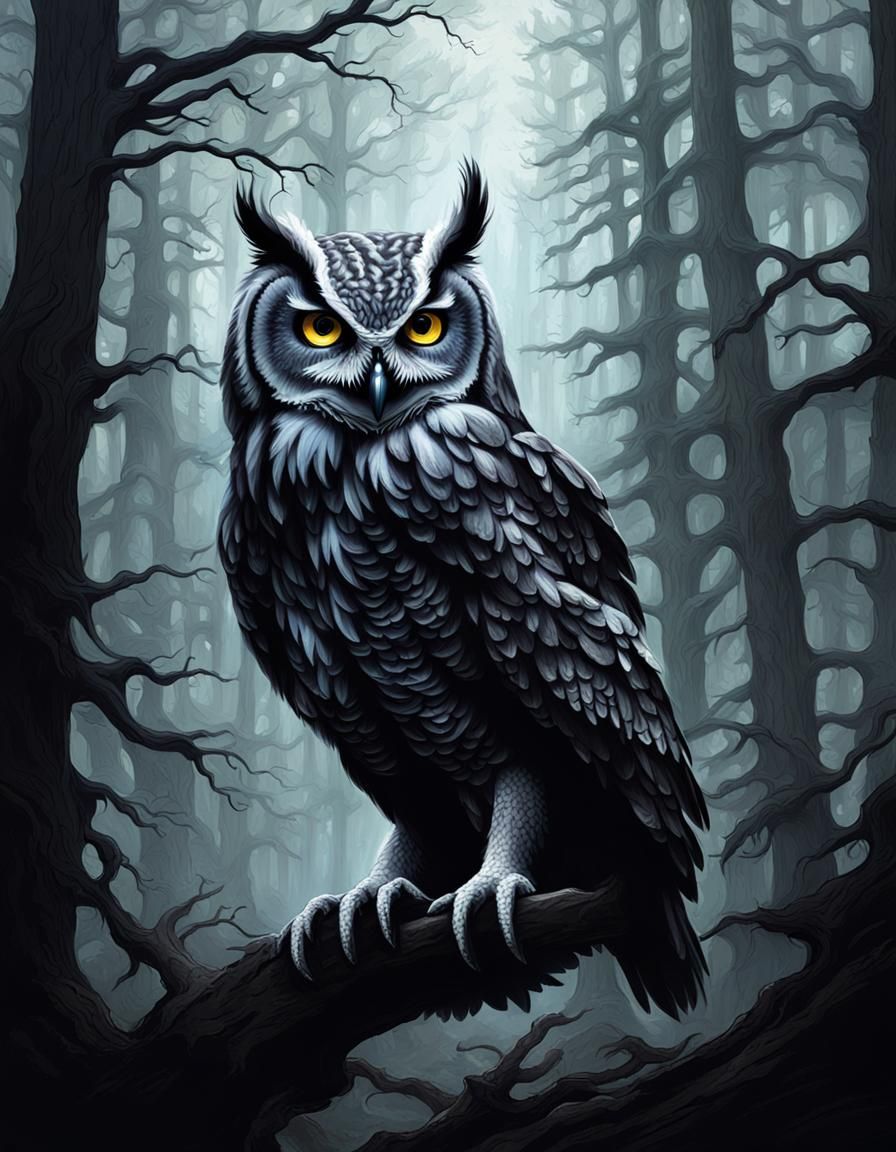 Ominous Owl Entity Portrait in Silent Forest
