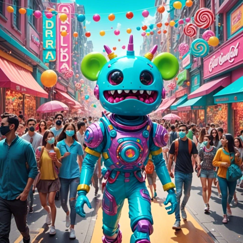  <lora:Bonbon Panic XL:1.0> A masked figure on a crowded street