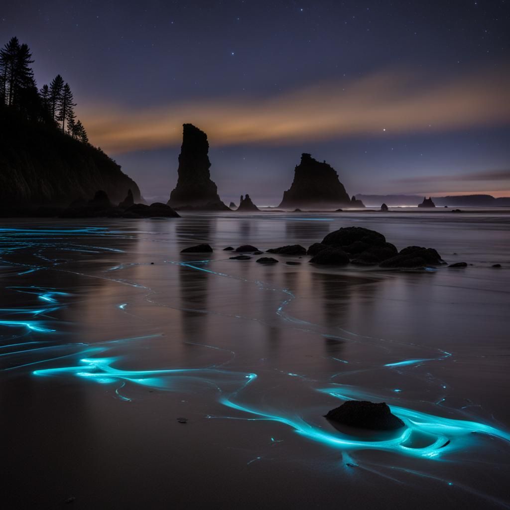 Bioluminescence on the oregon coast AI Generated Artwork NightCafe