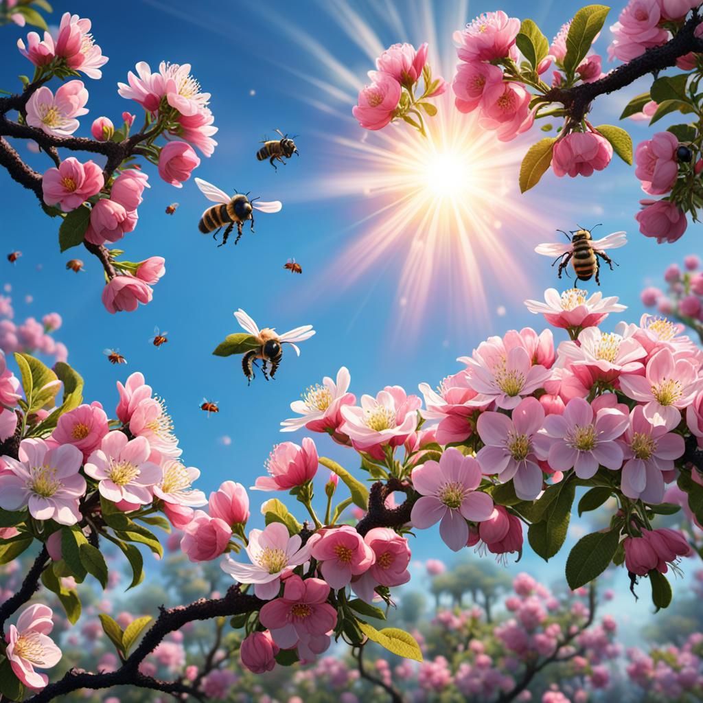 Macro Apple Tree in Bloom at Sunrise