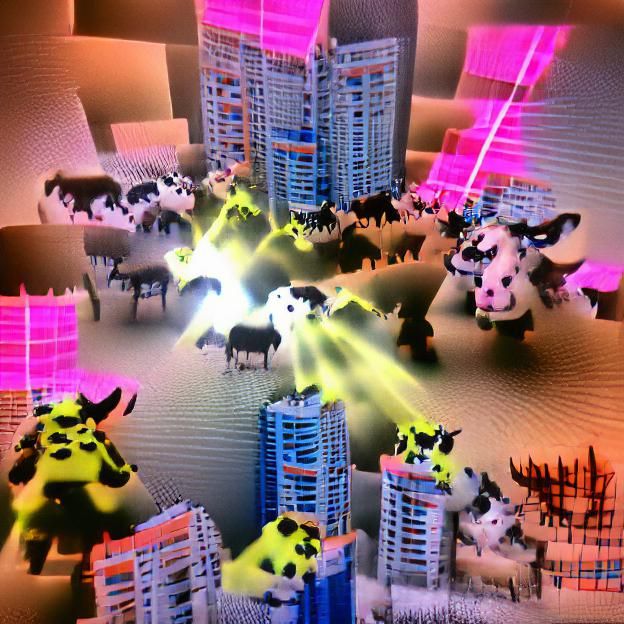 Destructive cybercows on a rampage through a hellscape metro...