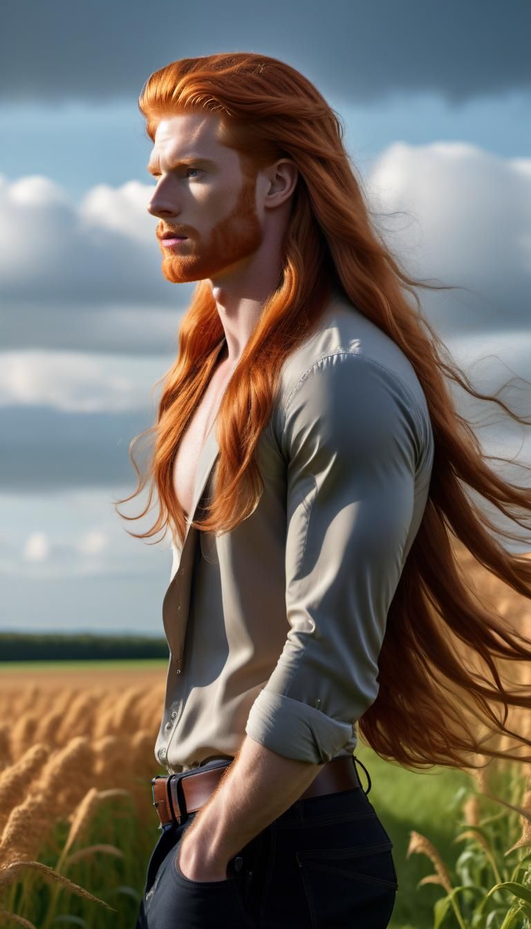 Ginger male model seen standing in a field - AI Generated Artwork -  NightCafe Creator