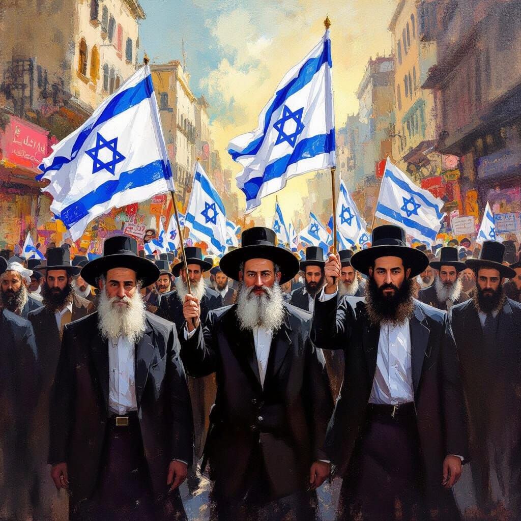 Ultra-Orthodox Protest with Flags, Renaissance Style