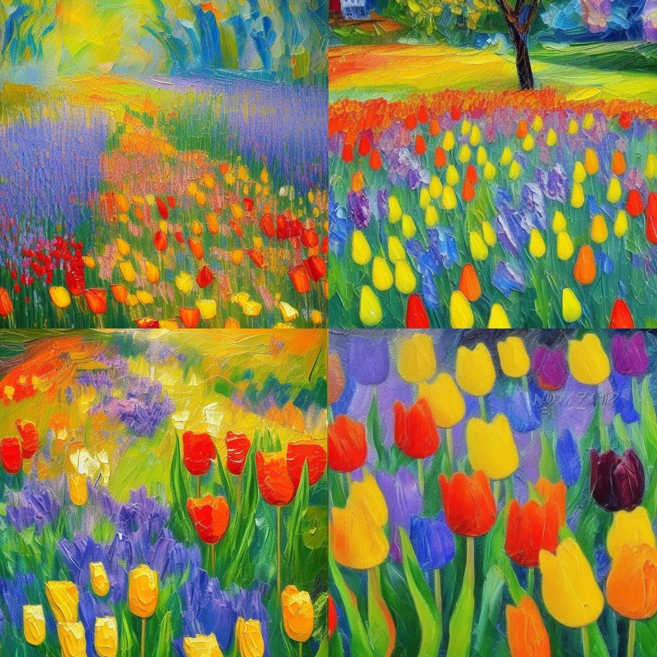Dutch Garden with Tulip flowers neoimpressionism expressionist style