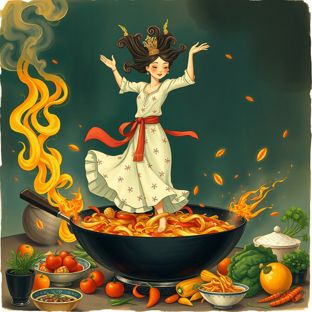 Woman Dancing in Wok: Whimsical Folk Art