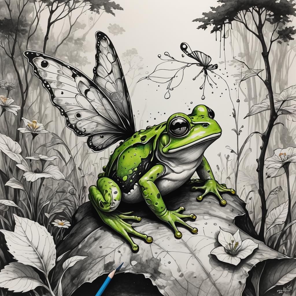 Une représentation vivante d'une grenouille verte avec des a...