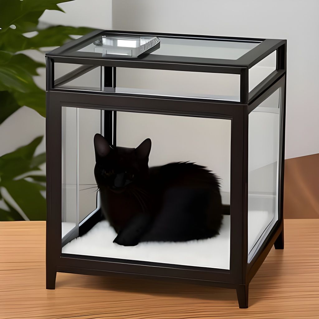 Sleeping cat in a glass box cat house  by @Jess26