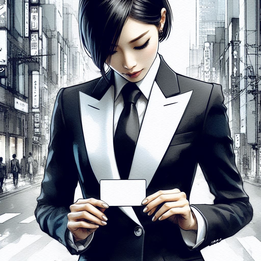 A Japanese business woman respectfully passing out her busin...