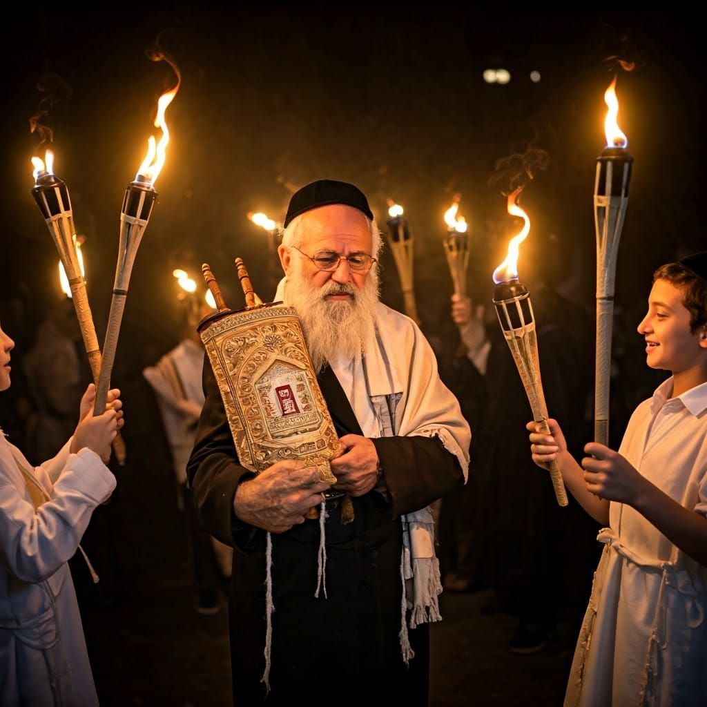 Joyful Torah Celebration in Golden Light