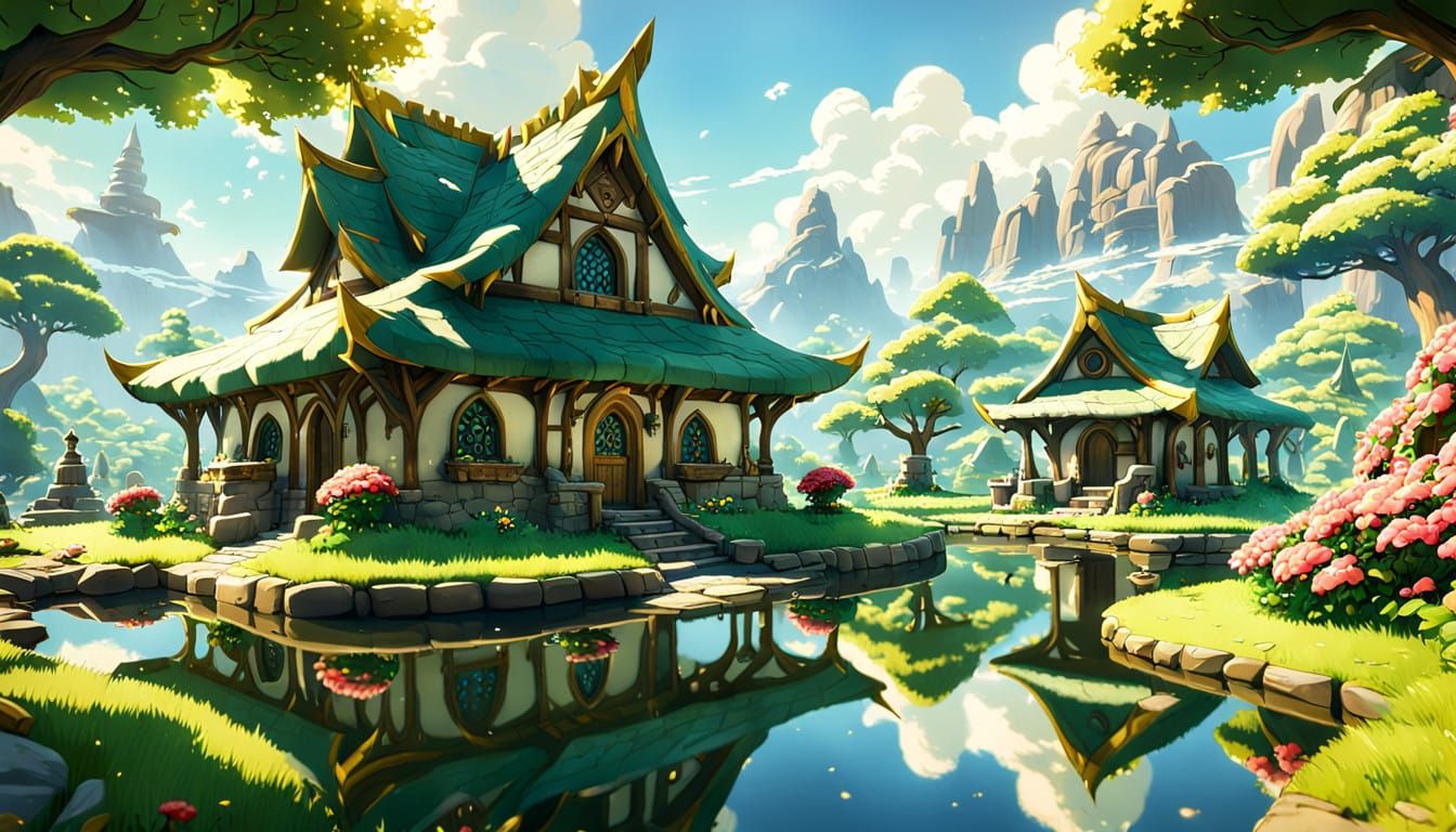 Vibrant Elven Village in a Secluded Woodland