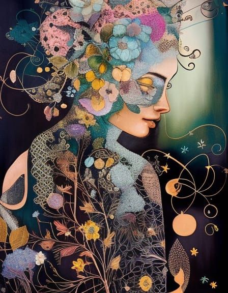 Celestial Girl Portrait with Lace and Starlight