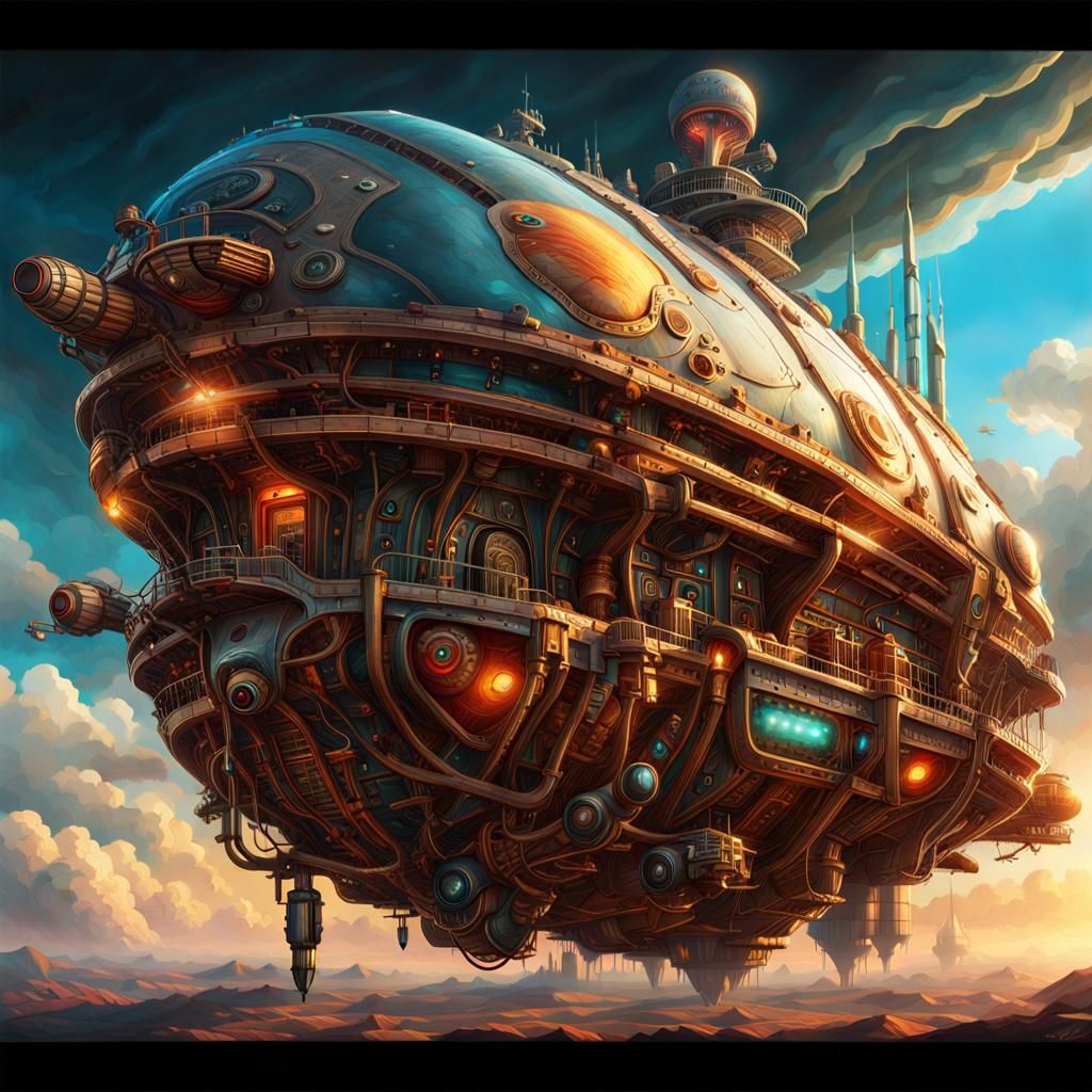 Explorer: The Flying Steampunk City V5 - Ai Generated Artwork 