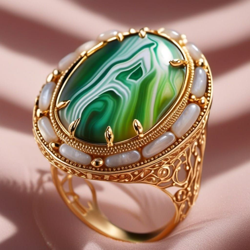 Moss agate, cabochon ring <lora:Lapidary Machine :1.0>