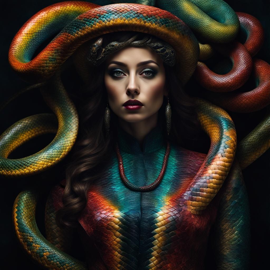 Colourful Snake Woman - AI Generated Artwork - NightCafe Creator