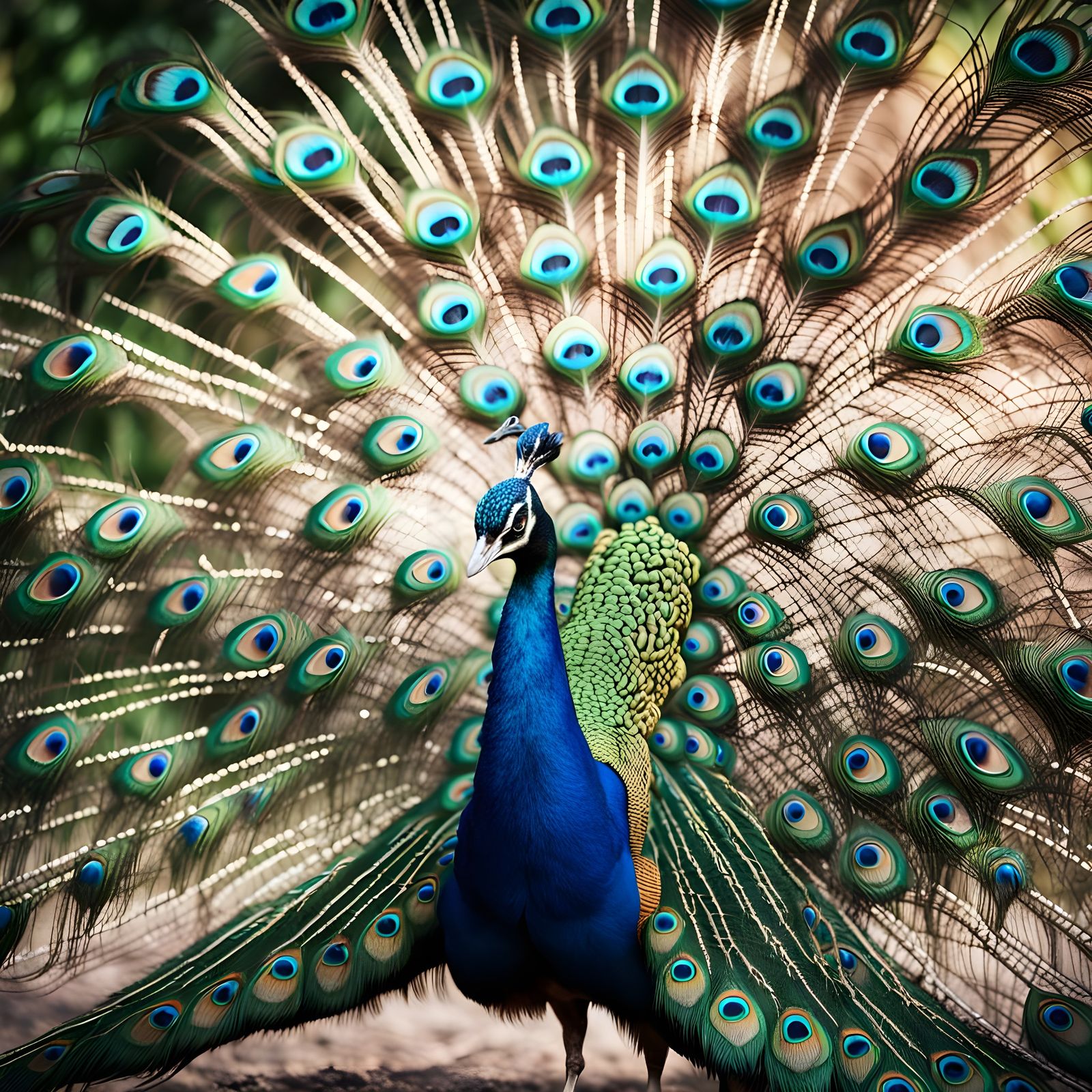 A beautiful peacock with its feathers in full bloom