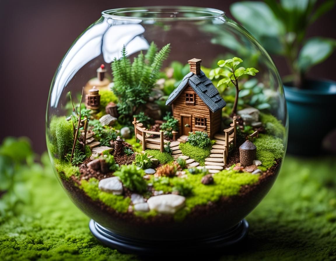 A terrarium with a miniature world inside, beautiful, macro photography ...