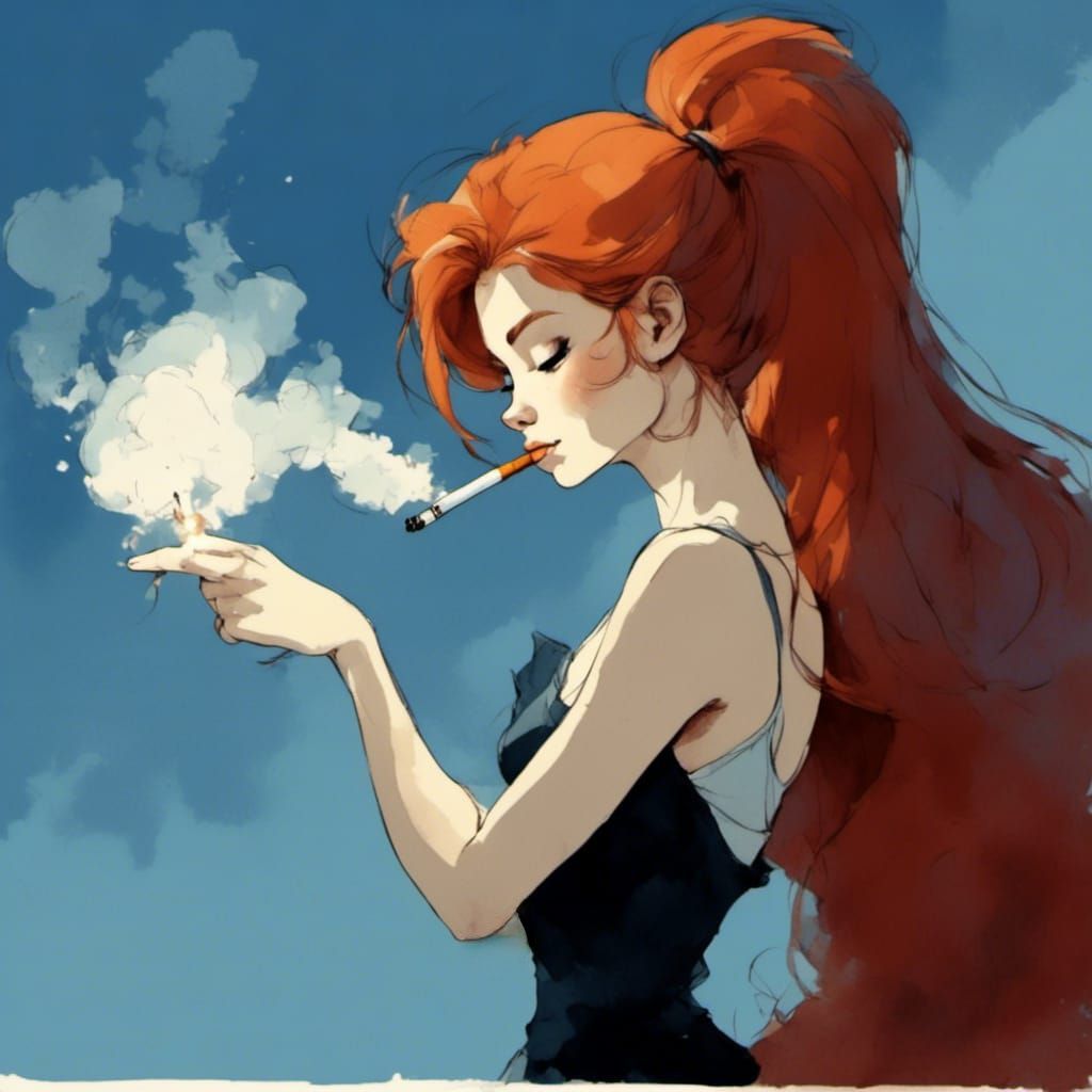Fox-girl VIXEN, smoking a cigarette.