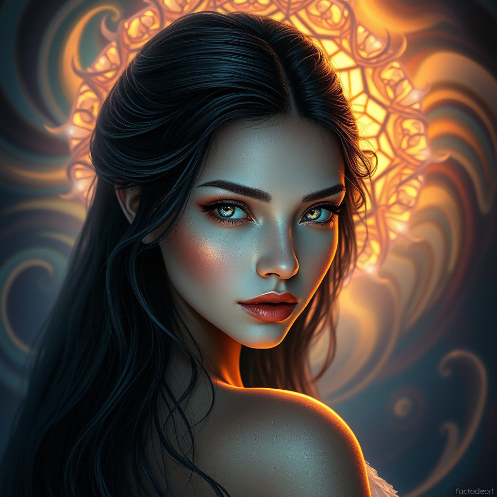 Ethereal Woman Portrait in Art Nouveau Style