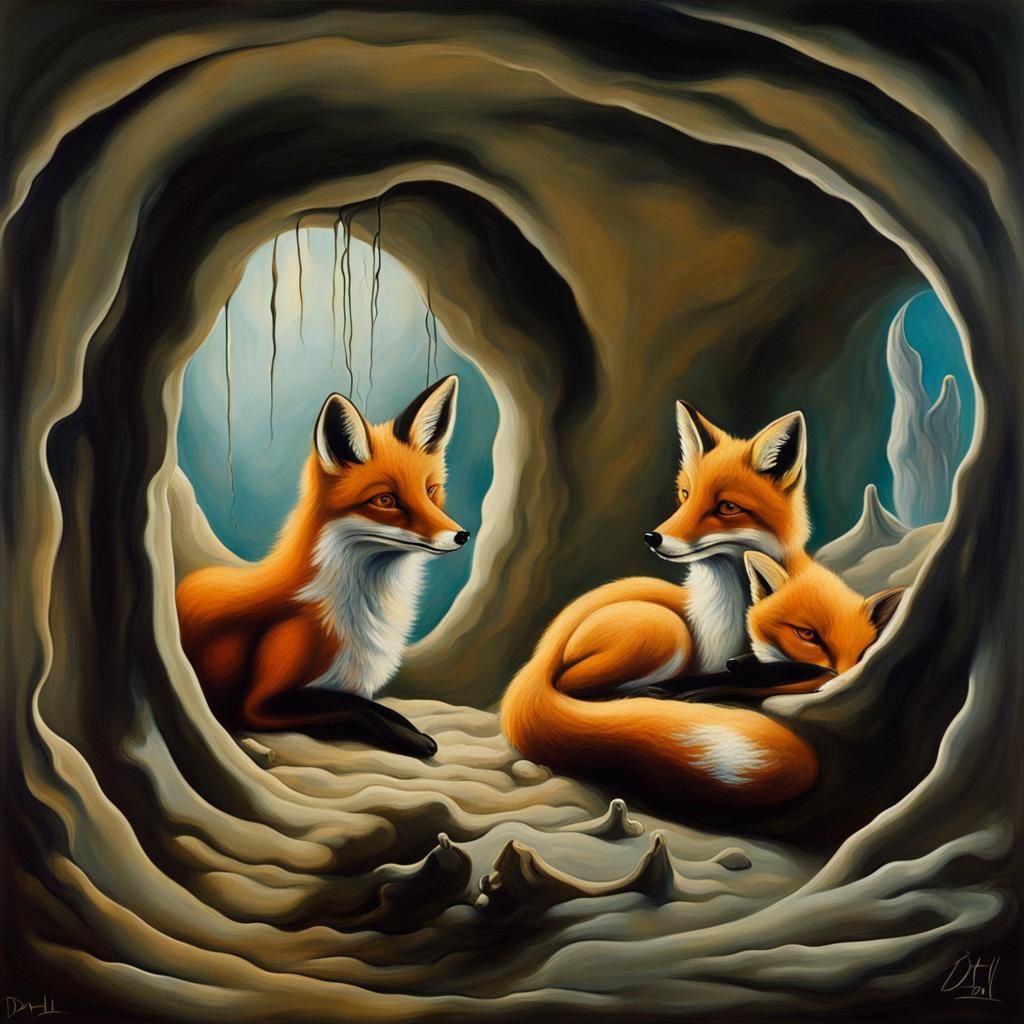 Foxes in a cosy burrow