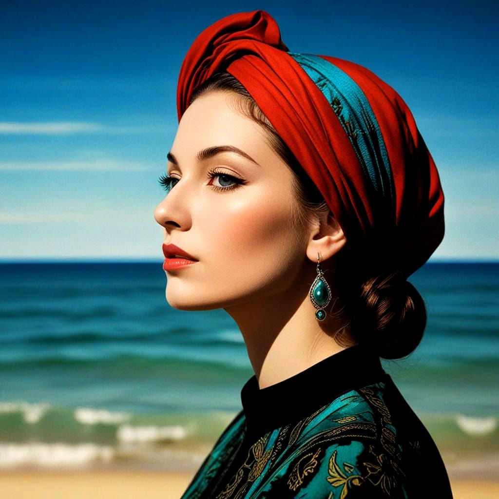 Surrealistic Portrait of a 40-Year-Old Lady in Rich, Vibrant...