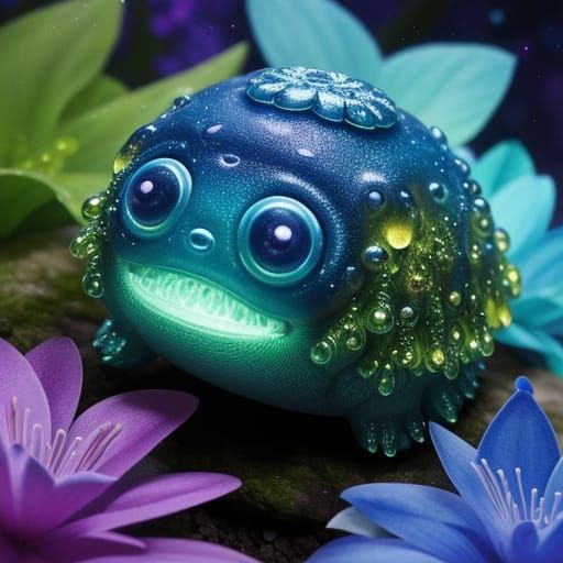 Microscopic Chibi Tardigrades in Bioluminescent Forest